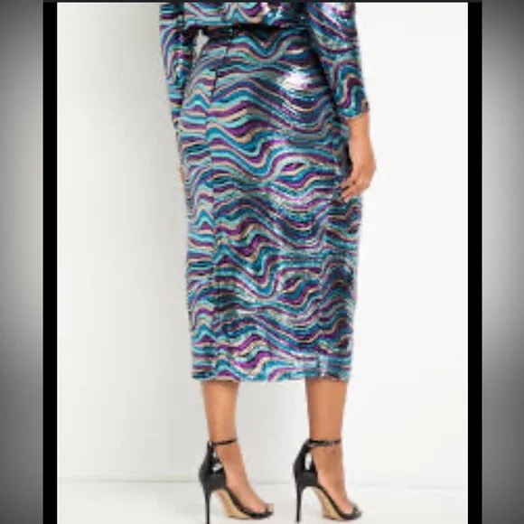 💜SOLD💙ELOQUII Wavy Sequin Crop Top and Midi Skirt - Picture 3 of 8